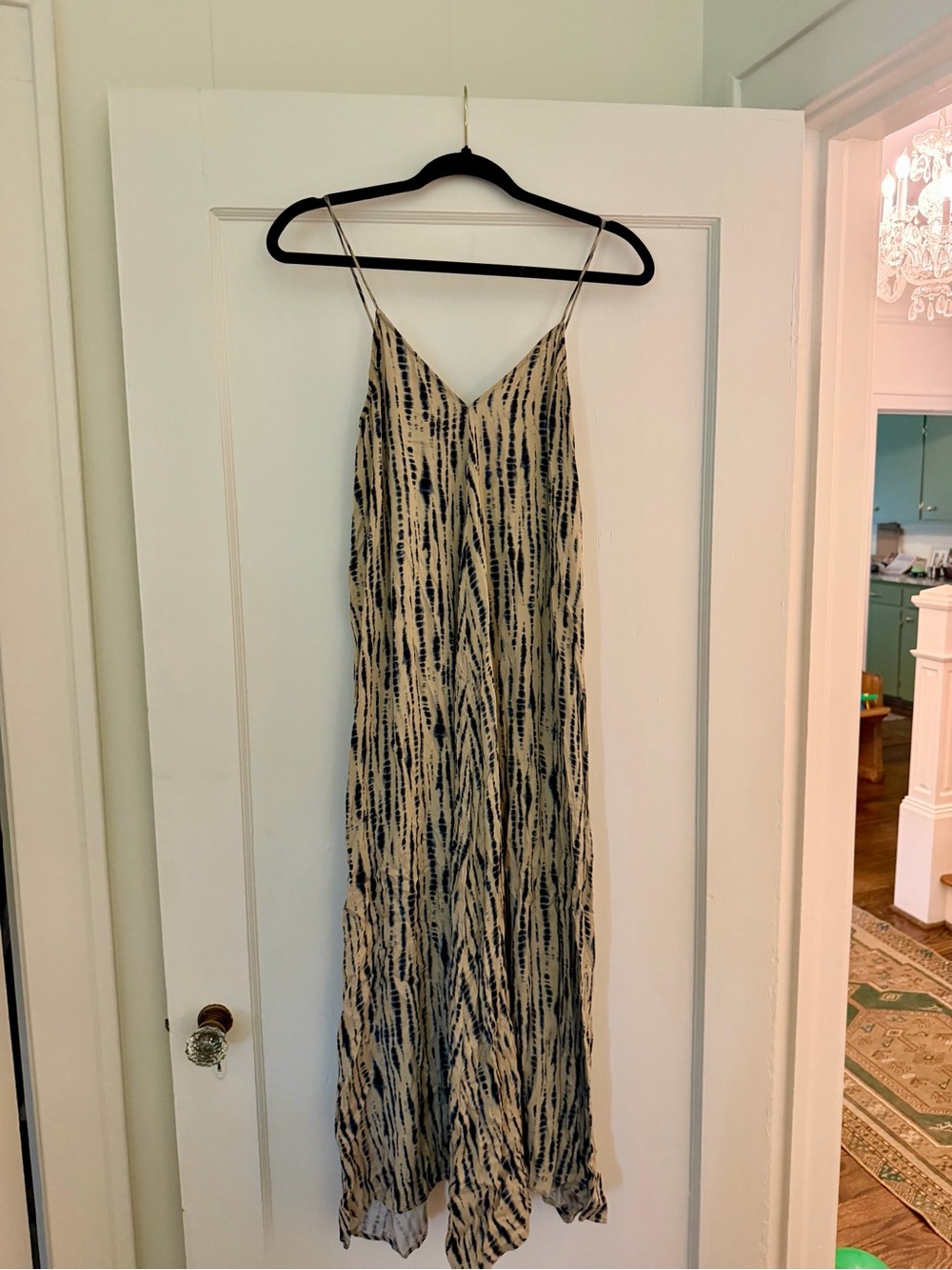 Zara Neutral Tie-Dye Maxi Slip Dress with Spaghetti Straps